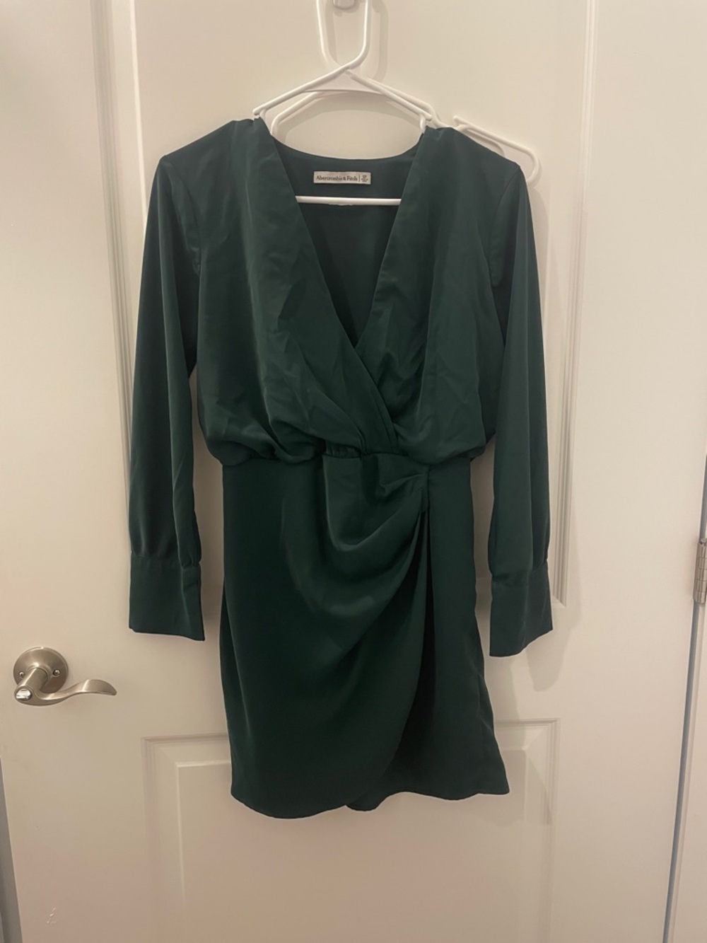 Abercrombie & Fitch Deep Green Wrap-Style Long-Sleeve Dress